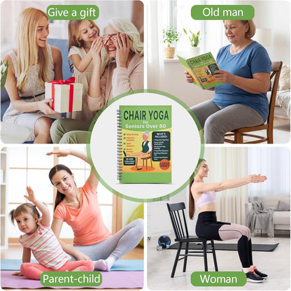 Chair Yoga for Seniors Over 60 Book & Chart – 30-Day Challenge, Gentle Seated Yoga Guide, Chair Yoga for Weight Loss & Flexibility, Senior Chair Exercises for Women & Men，Top Choice for Family Gifts (Purple)