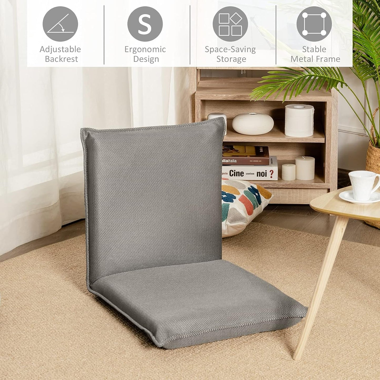 BestComfort Folding Floor Chair 6-Position Adjustable Meditation Chair Video Gaming Chair with Back Support for Reading TV Watching, Portable Floor Seat Lounge Sofa Chair for Kids Teens Adult, Coffee