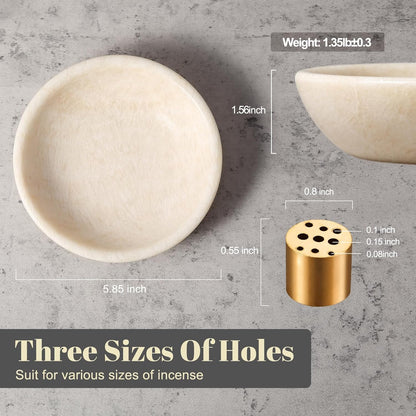 Koville Natural Marble Incense Holder, Incense Holder for Sticks with 9 Holes, Handmade Incense Burner Ash Catcher for Meditation Yoga SPA, Balsam Fir/Palo Santo/Sage/Cone (RoyalBeige)