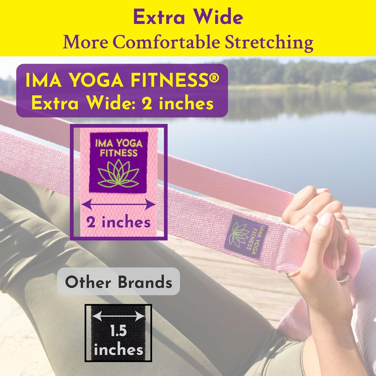 Adaptive Yoga Strap, Stretching Strap, 2 Inches Wide, 100% Naturally Soft Cotton, Steel D-Rings, Includes Natural Cotton Drawstring Storage Pouch and Instructional E-Book