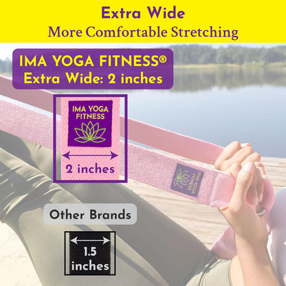 Adaptive Yoga Strap, Stretching Strap, 2 Inches Wide, 100% Naturally Soft Cotton, Steel D-Rings, Includes Natural Cotton Drawstring Storage Pouch and Instructional E-Book
