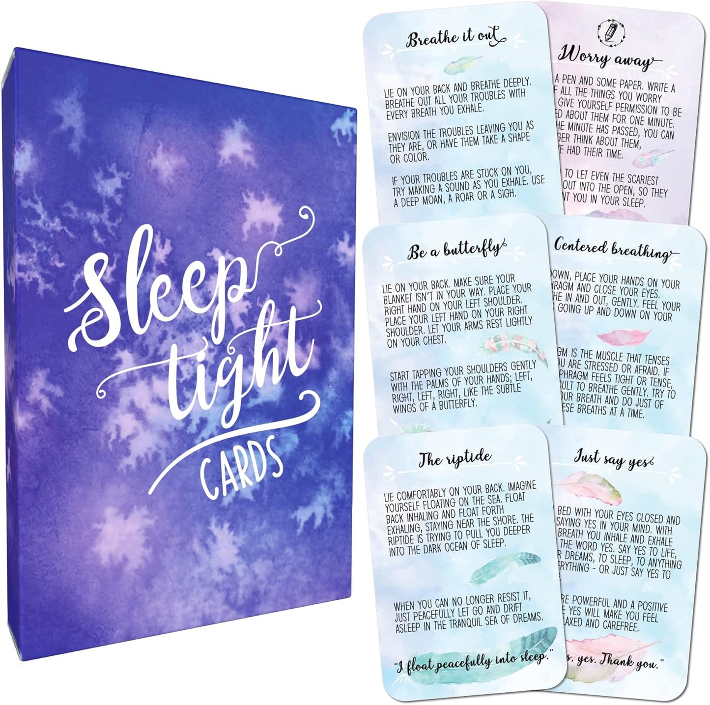 Sleep Tight Cards – 45 Meditation and Mindfulness Cards - Calm Down and Relax & Relief Stress and Anxiety - Self Care, Therapy & Counseling Tool