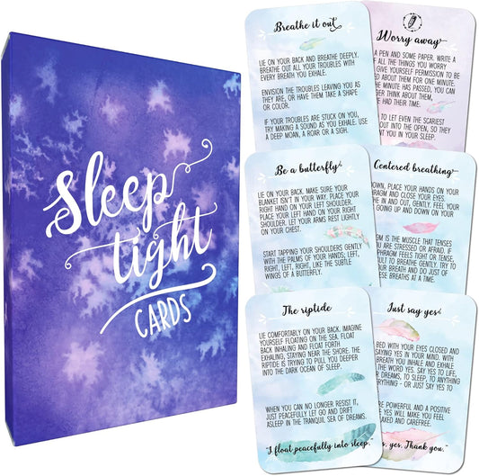 Sleep Tight Cards – 45 Meditation and Mindfulness Cards - Calm Down and Relax & Relief Stress and Anxiety - Self Care, Therapy & Counseling Tool