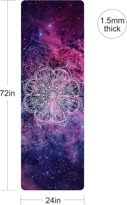 nuveti Printed Travel Yoga Mat-1/16 Inch Thick Non Slip Fitness Workout Mat with Carrying Bag, Foldable Lightweight Suede & Natural Rubber Yoga Mat for Yoga Pilates and Fitness 72" L x 24" W x 1.5mm