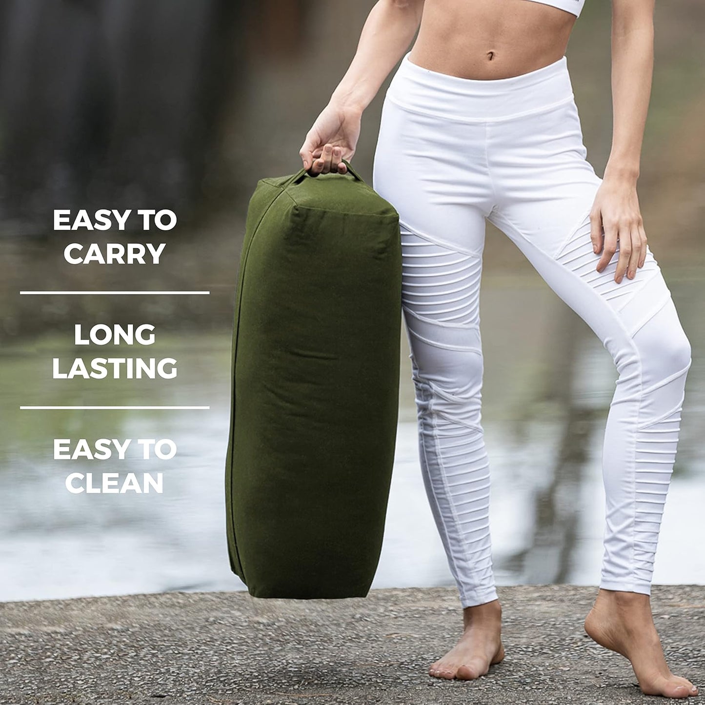 Extra Firm Large Yoga Bolster, 24" x 12" x 6" Cinched OR Zippered Yoga Pillow, Rectangular Cotton Cushion With Removable Cover for Studios, 1 Pack or 2 Pack