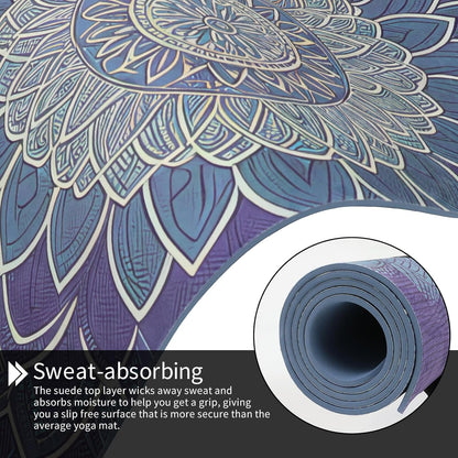 Printed Yoga Mat 72" x 24" Thick 6mm Non-Slip Fitness Exercise Exercise Mat with Strap for Women Men Yoga Pilates Workout Gym Floor Workout (Blue Lotus Flower)