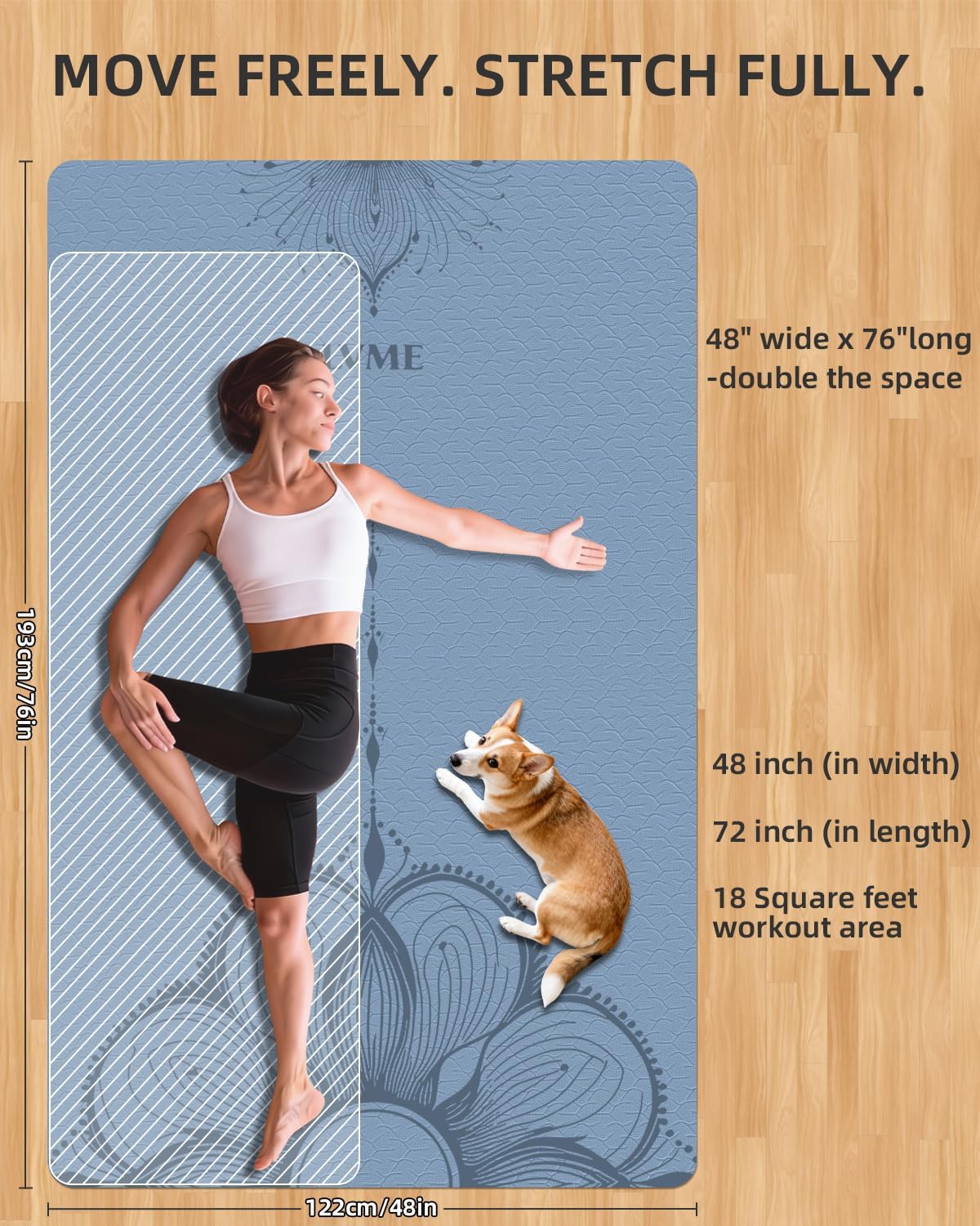 Large Yoga Mat (75.5"x47.6"x0.4"）Extra Wide & Thick 10mm, Non-Slip Exercise Mat, High-Density TPE Mat for Yoga Pilates & Home Gym Workouts