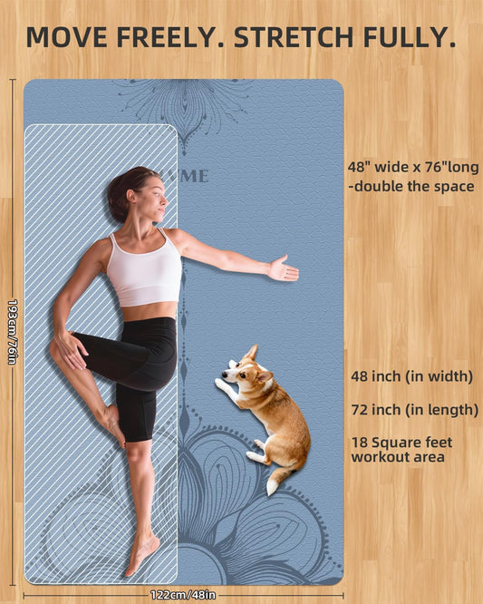 Large Yoga Mat (75.5"x47.6"x0.4"）Extra Wide & Thick 10mm, Non-Slip Exercise Mat, High-Density TPE Mat for Yoga Pilates & Home Gym Workouts