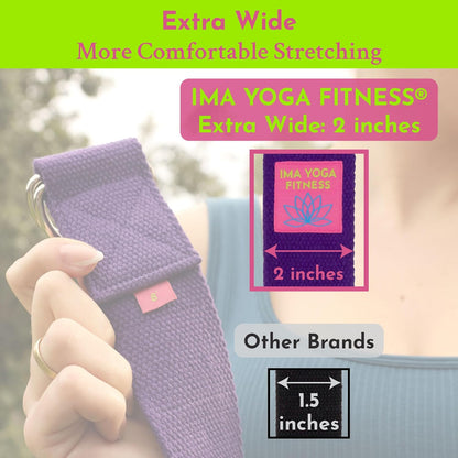 Adaptive Yoga Strap, Stretching Strap, 2 Inches Wide, 100% Naturally Soft Cotton, Steel D-Rings, Includes Natural Cotton Drawstring Storage Pouch and Instructional E-Book