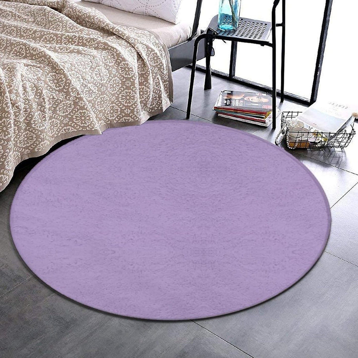 Women's Large Home Decor Mat, Soft Round Yoga Carpet, Non Slip Machine Washable Home Office Circle Rug Purple