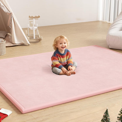Baby Play Mat for Floor, 1.3'' Thick Memory Foam Tummy Time Mat - Super Soft Coral Velvet Nursery Rug with Non-Slip Backing, Crawling Rug for Toddlers/Infants, Yoga & Tatami Use, Oatmeal, 79''x 118''