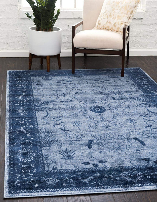 Unique Loom La Jolla Collection Farmhouse, Contemporary, Botanical, Traditional, Vintage Area Rug (5' 0 x 8' 0 Rectangular, Violet/Dark Purple) - Colors A