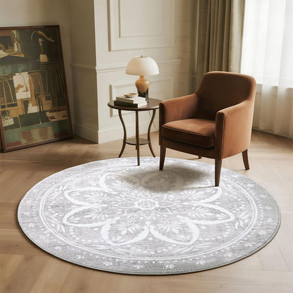 Carvapet 4ft Washable Round Rugs, Modern Abstract Circle Rug, Non Slip Rubber Backing Foldable Low Pile Carpet for Living Room Bedroom, 4ft Red/Orange Rug