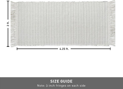 Chardin home Beige & Ivory Providence Runner 2.5x8 feet |Hand Woven Farmhouse Rug with Hand Knotted Fringes|Great in Kitchens entryways Hallways Bathrooms Meditation Yoga Mat|Reversible Cotton Rug