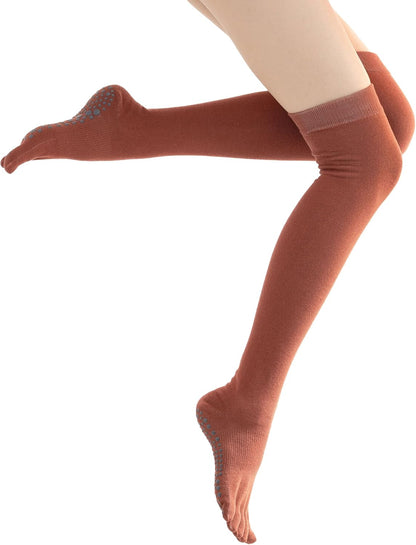 Verdancy Yoga Pilates Toe Socks - Toeless With Grips for Women, Non-Slip Cushioned Over Knee Thigh High
