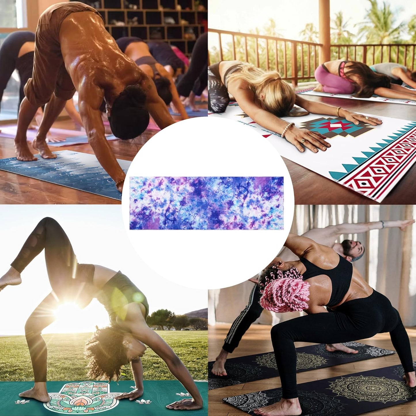 Yoga Mat Towel with Corner Pockets - Microfiber Yoga Towels for Hot Yoga Non Slip Moisture Wicking Sweat Absorbent, Tree of Life Yoga Towel Easy for Travel, Use in Hot Yoga,Bikram,Pilates and Fitness