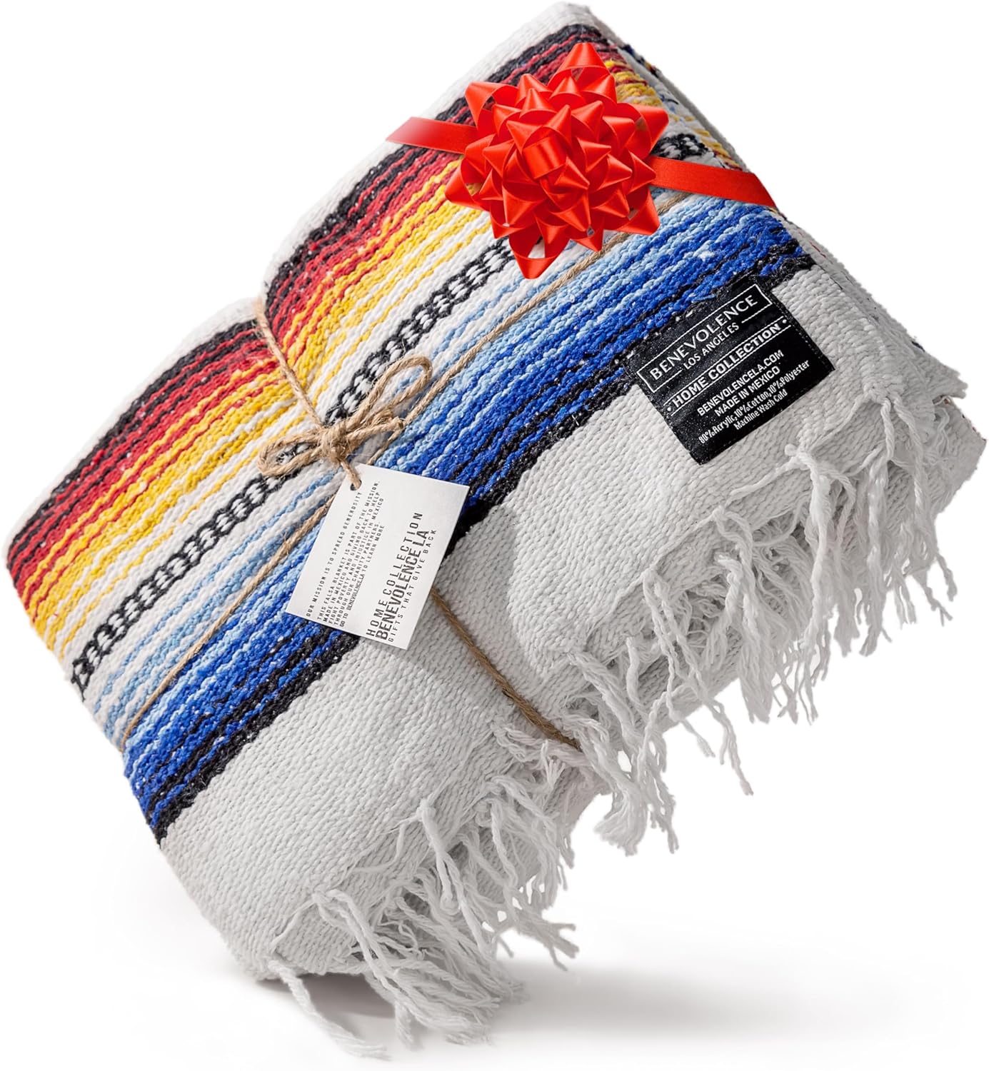 Benevolence LA Mexican Blanket, Authentic Handwoven Yoga Blanket & Outdoor Blanket, Made by Traditional Mexican Artisans, Saddle Blanket, Beach Blanket, Picnic Blanket, & Car Blanket 75 x 52 - Agua