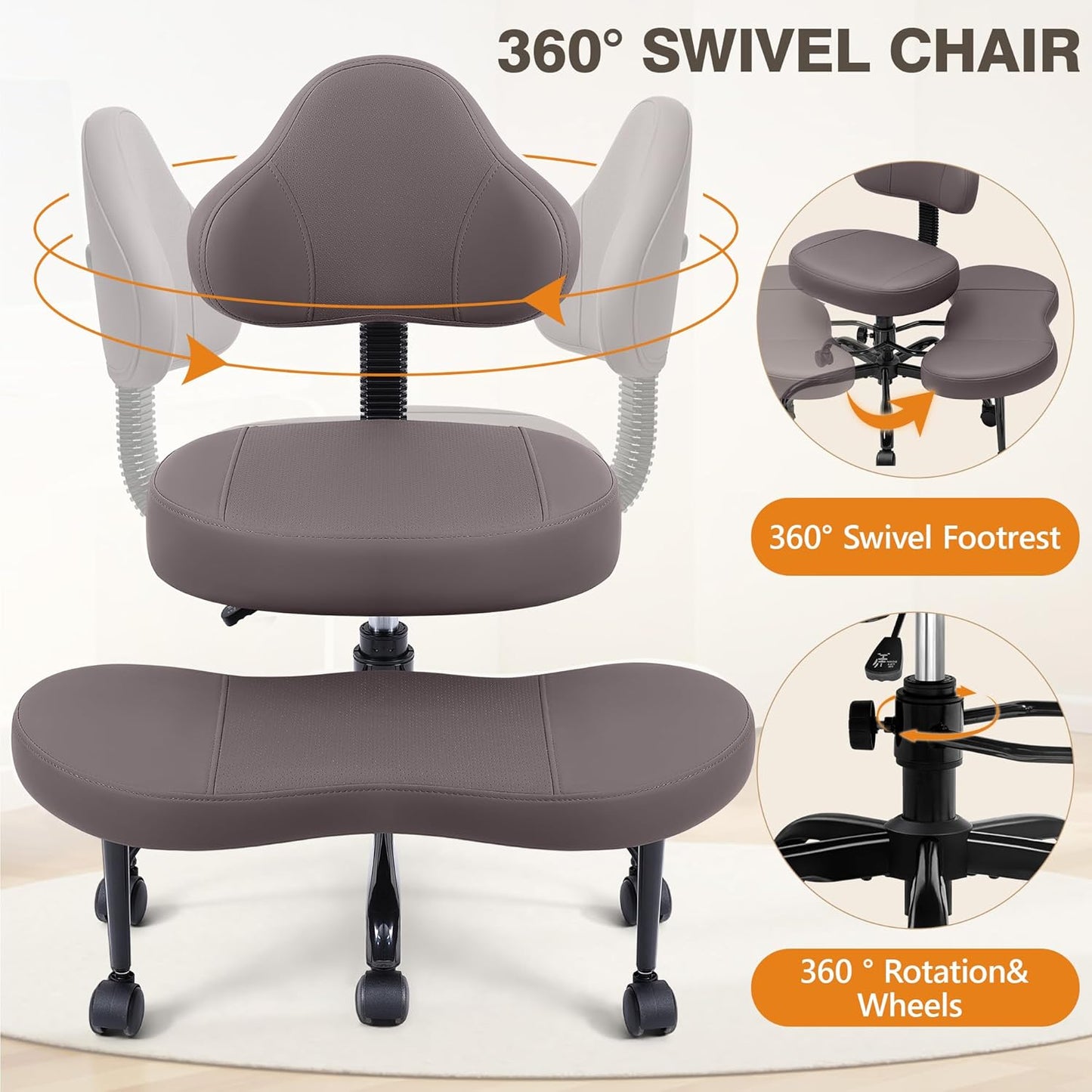 AtHope Cross Legged Office Chair, Criss Cross Desk Chair ADHD Meditation Kneeling Yoga Seat with Adjustable Height, Lumbar Support, Wider Footrest and Wheels (Black)