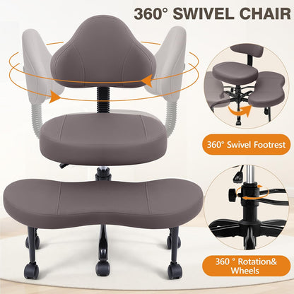 AtHope Cross Legged Office Chair, Criss Cross Desk Chair ADHD Meditation Kneeling Yoga Seat with Adjustable Height, Lumbar Support, Wider Footrest and Wheels (Black)