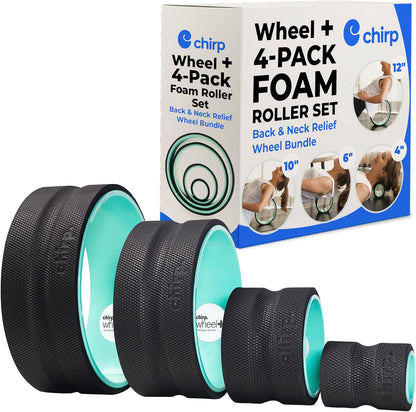 Chirp Wheel Foam Roller – Targeted Back & Neck Relief, Lumbar Spine Stretcher, Spinal Decompression Back Stretcher, Massage Roller with Density Foam for Physical Therapy, Supports 500lbs, 4-Pack Black