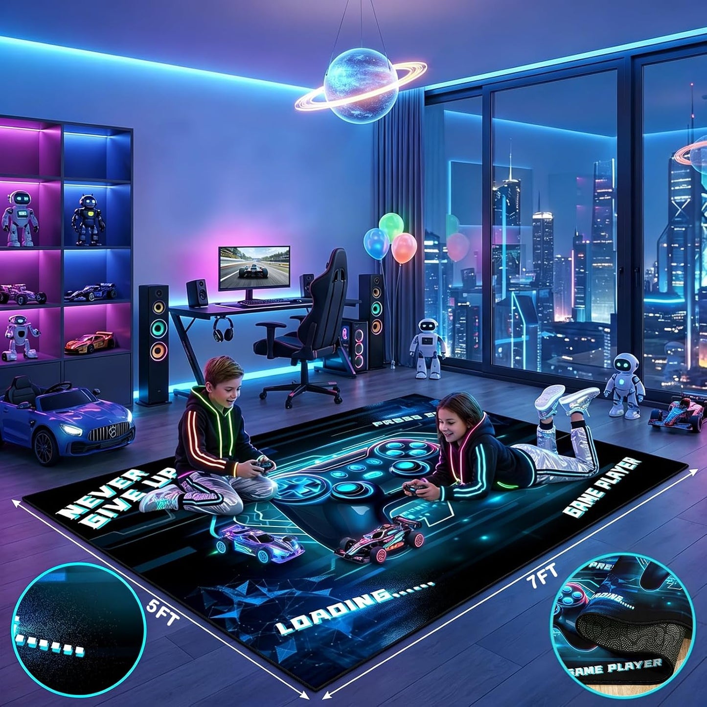 Game Controller Rugs for Bedroom Boys Living Room Gamer Gamepad Red Carpets Floor Mat Player Indoor Mats Gaming Art Design Home Decor Crystal Doormat Yoga Mats 3'x5'