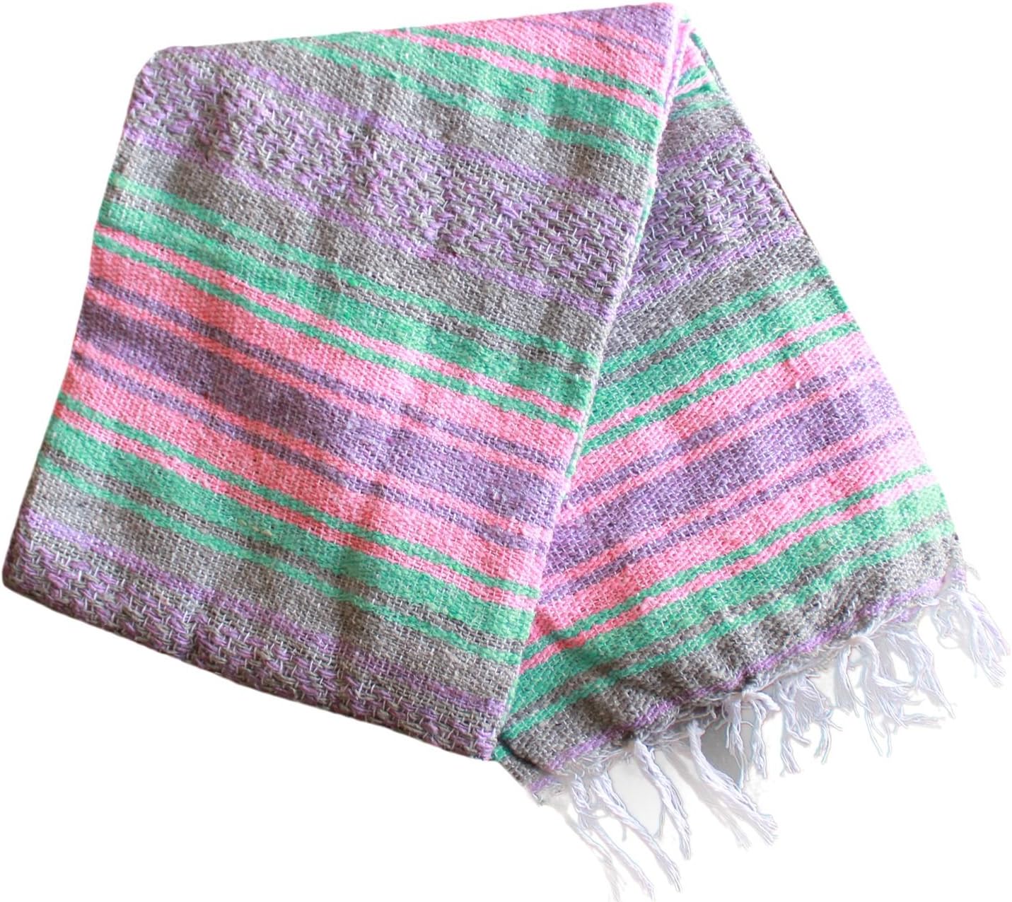 Del Mex Classic Mexican Blanket, Large Authentic Woven Falsa Throw (70"x50"), Artisan Southwest Décor for Beach, Yoga, Outdoors (Lavender)
