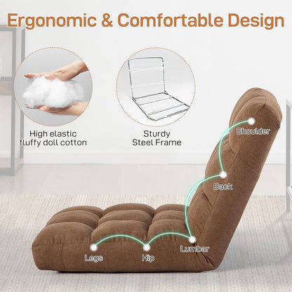 Floor Chair with Back Support Folding Chair with 6 Adjustable Position, Padded Sleeper Bed, Floor Gaming Chair, Meditation Chair for Adults