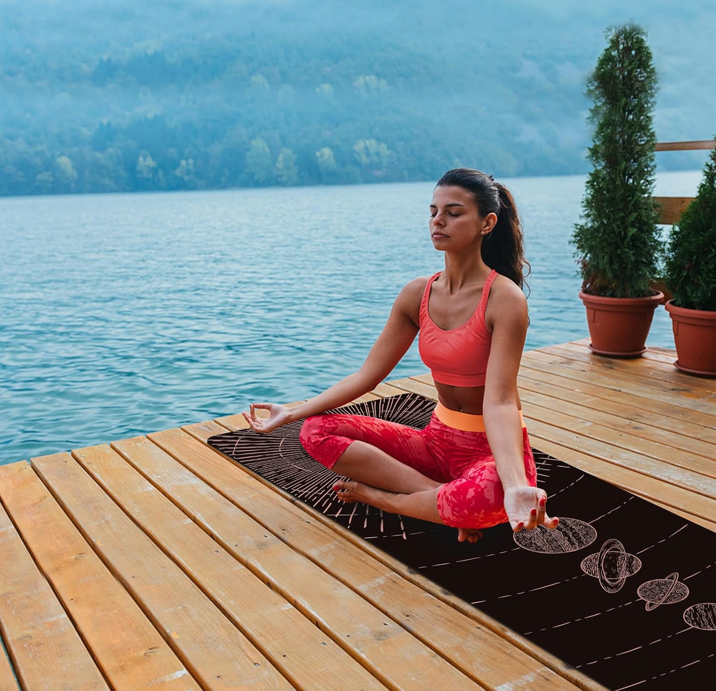nuveti Printed Travel Yoga Mat-1/16 Inch Thick Non Slip Fitness Workout Mat with Carrying Bag, Foldable Lightweight Suede & Natural Rubber Yoga Mat for Yoga Pilates and Fitness 72" L x 24" W x 1.5mm