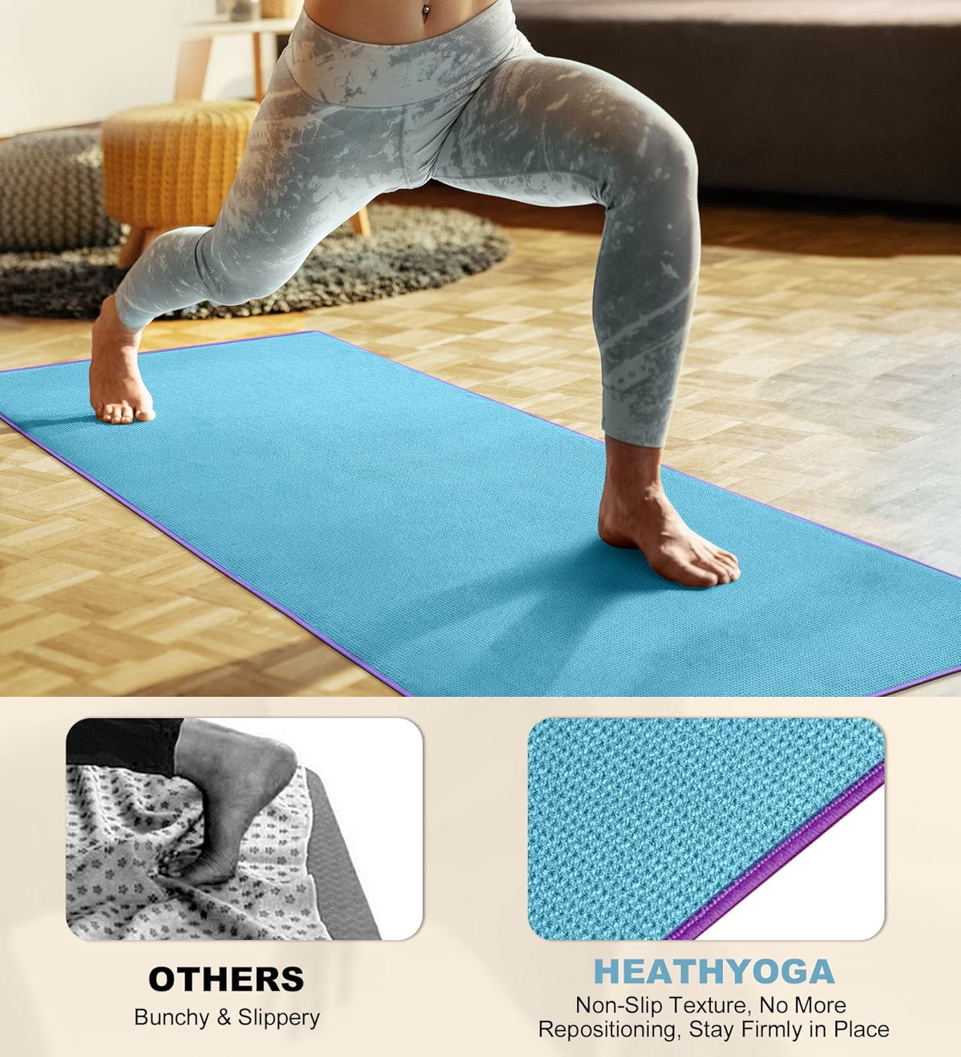 Heathyoga Hot Yoga Towel Non Slip, Microfiber Non Slip Yoga Mat Towel, Exclusive Corner Pockets Design, Dual-Grip, Sweat Absorbent, Perfect for Hot Yoga, Bikram, Pilates and Yoga Mats