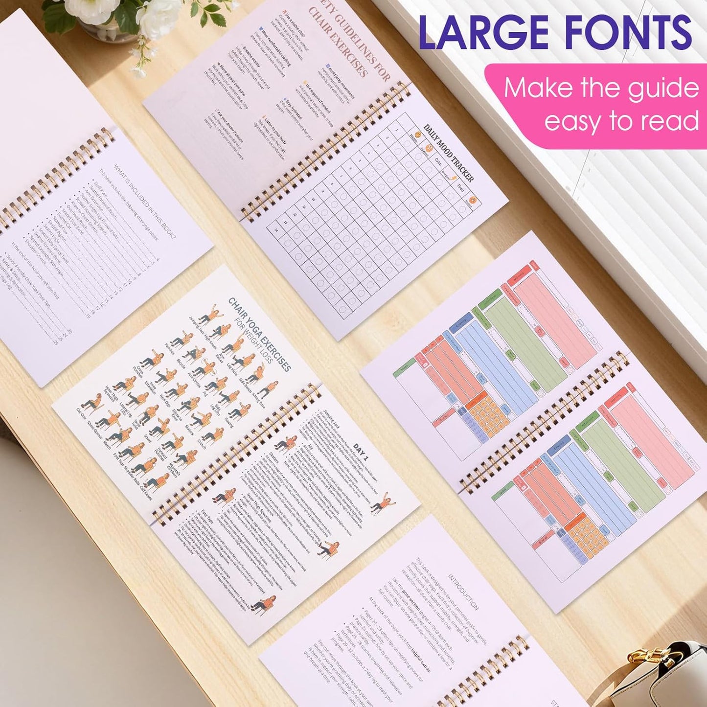 Karlaris Chair Yoga for Seniors Over 60,Chair Yoga Book & Chart,Guided Exercises for Seniors,Adults,Office Workers,With Black Marker,Yoga Chart for Increase Energy & Flexibility