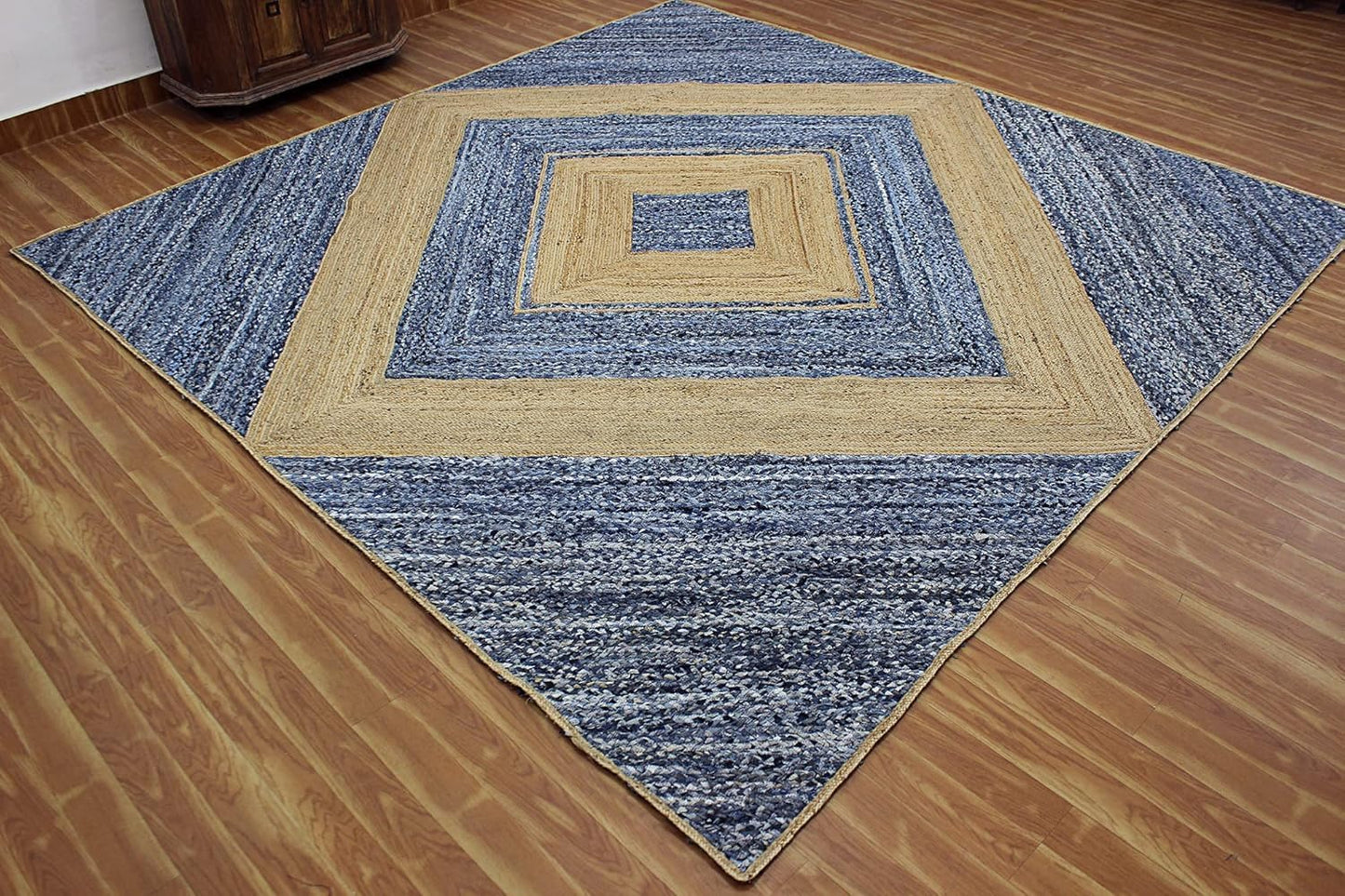 Scalloped Edge Kilim Rug 3' Square Rug Beige & Multicolor Cape Cod Design Carpet Thick 0.27 inches Hand Braided Jute Flatweave Indoor Outdoor Use Rugs for Bedroom, Kitche, Yoga Mat