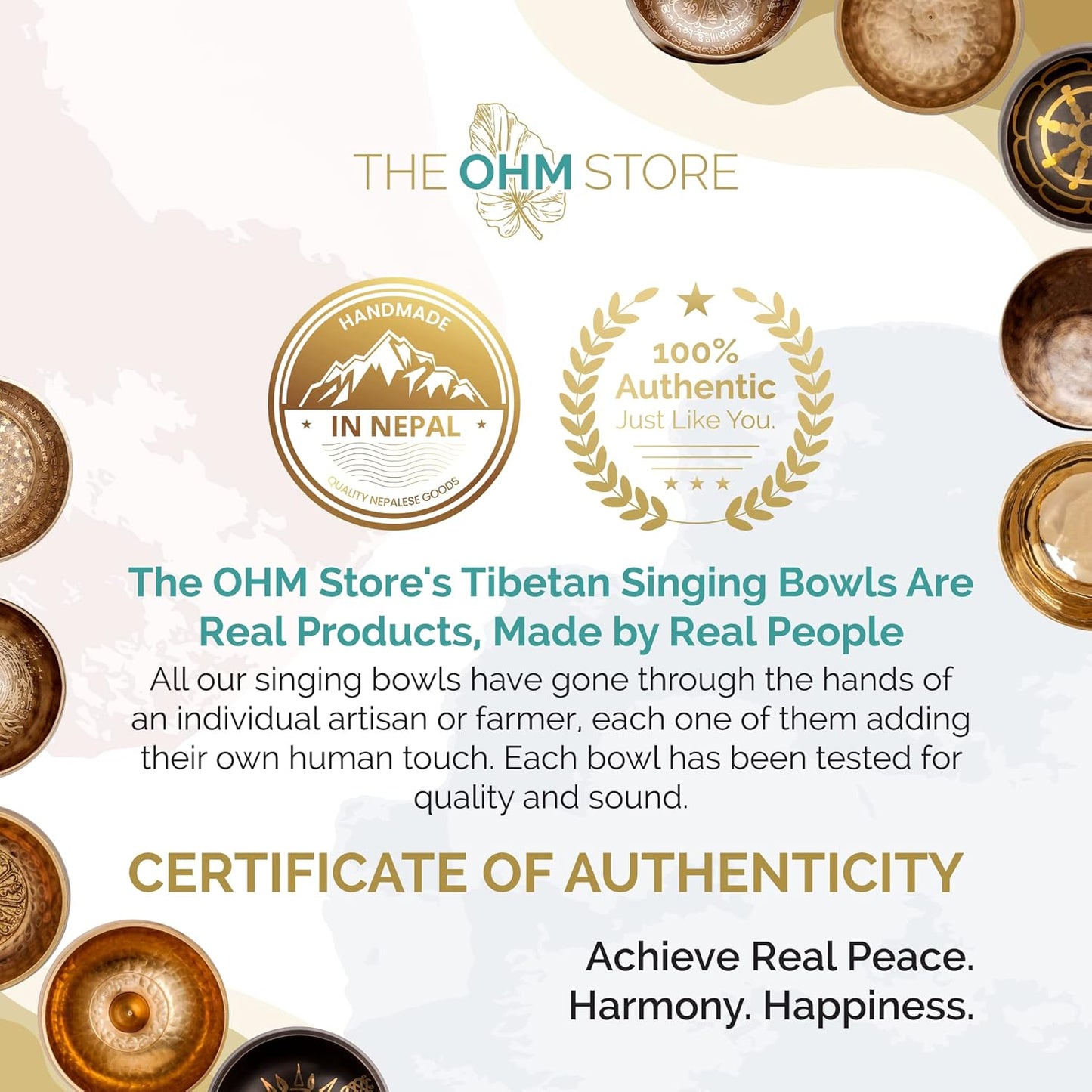Tibetan Singing Bowl Set by Ohm Store — Hand Hammered Lingam Meditation Sound Bowl — Yoga, Chakra Balancing, Mindfulness, Stress and Anxiety Relief
