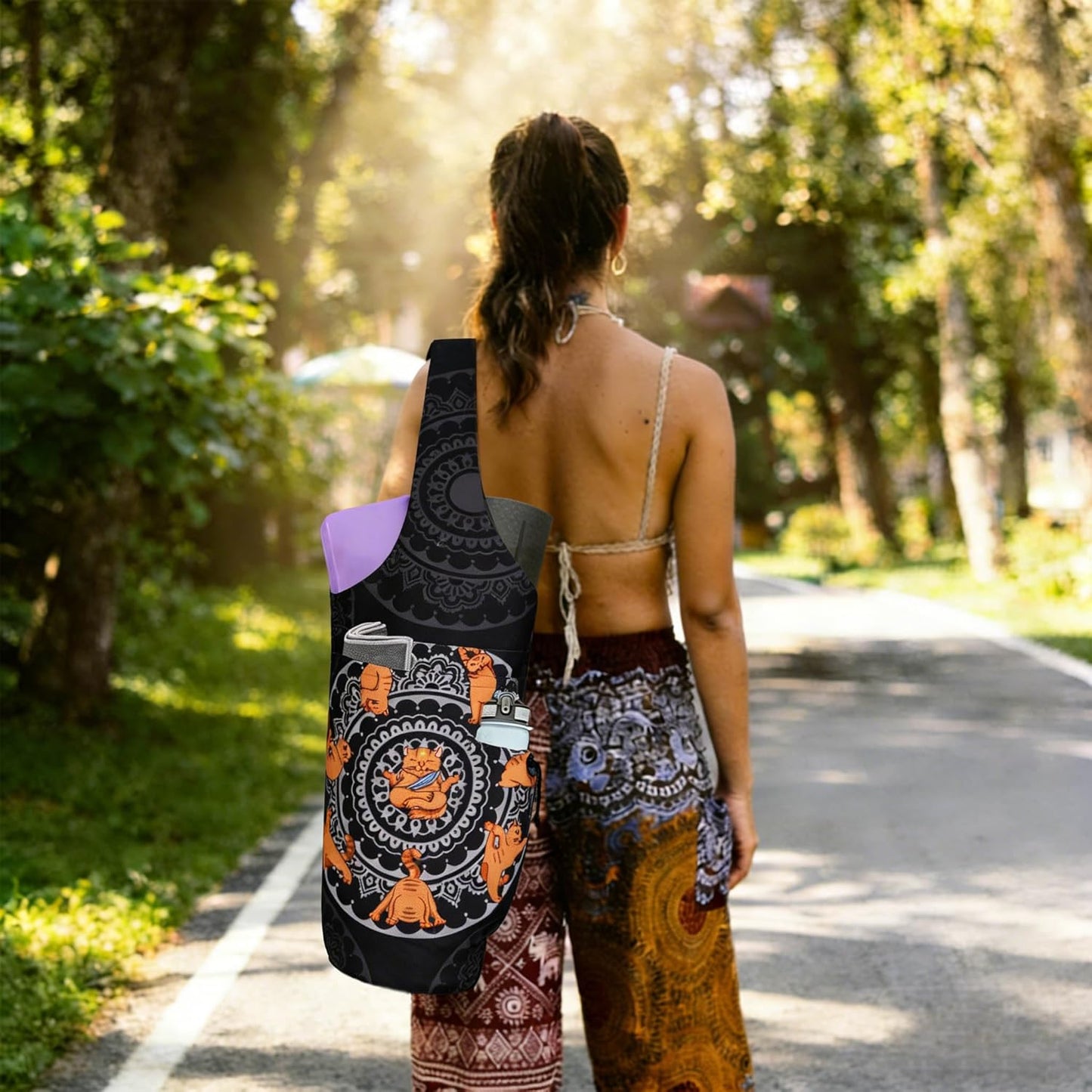 Yoga Mat Bag - Large Opening Long Tote Yoga Mat Carrier Holder Bag with Waterproof Wet Zipper Pocket and Drawstring Water Bottle Pocket - Yoga Bag Fit Most Size Mats
