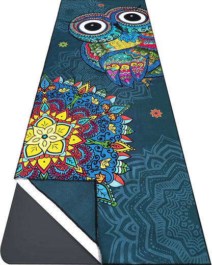 Yoga Mat Towel with Corner Pockets - Microfiber Yoga Towels for Hot Yoga Non Slip Moisture Wicking Sweat Absorbent, Tree of Life Yoga Towel Easy for Travel, Use in Hot Yoga,Bikram,Pilates and Fitness