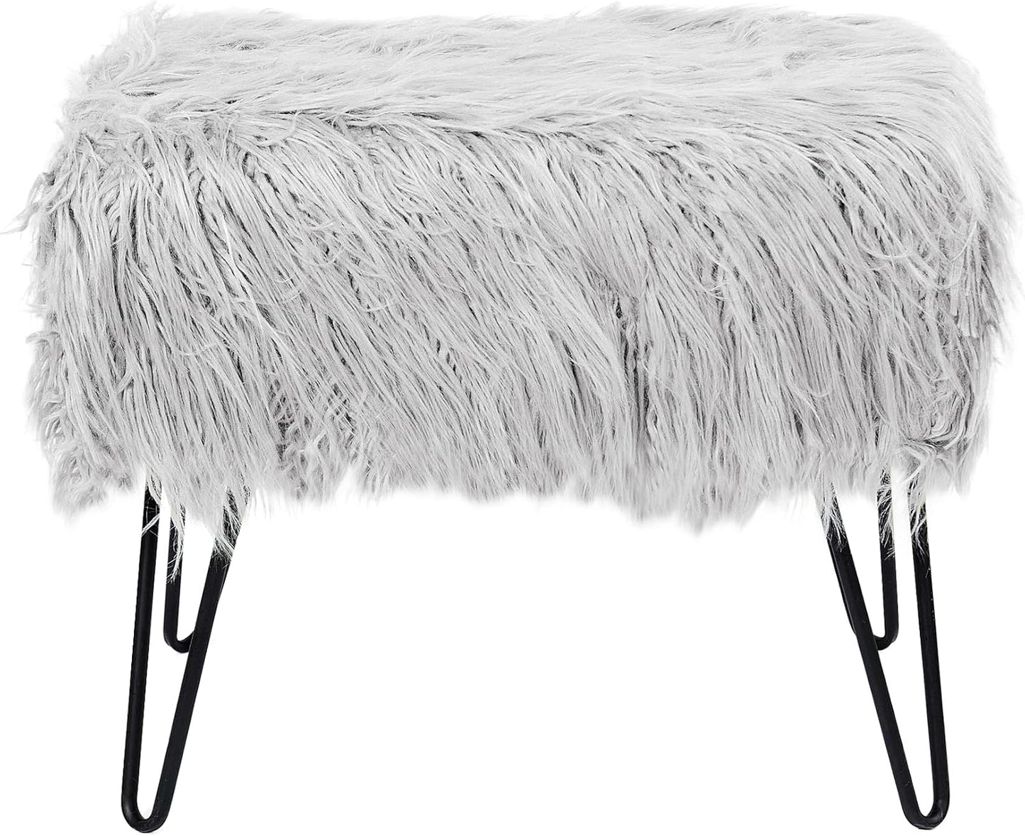 Home Soft Things Green Mongolian Faux Fur Ottoman, Desert Sage, 19'' x 13'' x 17'', Cozy Plush Fluffy Ottoman Foot Rest Stool for Living Room Bedroom Entryway Makeup Bench End of Bed Home Décor