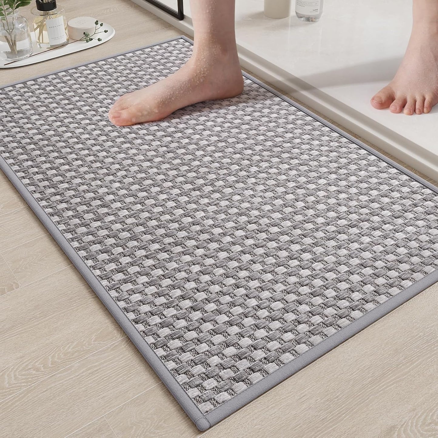 YDKGL Non Slip Long Bath Mat Bathroom Runner, Rubber Backing Ultra Thin Bathroom Rugs Fit Under Door Quick Dry Super Absorbent Washable Bath Rug Shower Mat for Bathtub Sink Floor, Dark Gray 17"x47"