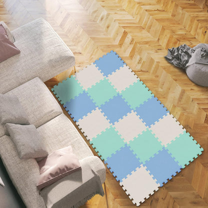 qqpp EVA Rubber 18 Tiles Interlocking Puzzle Foam Floor Mats - Baby Play Mat for Playing | Exercise Mat for Home Workout. White, Pink, Gray. QC-ACLb18N