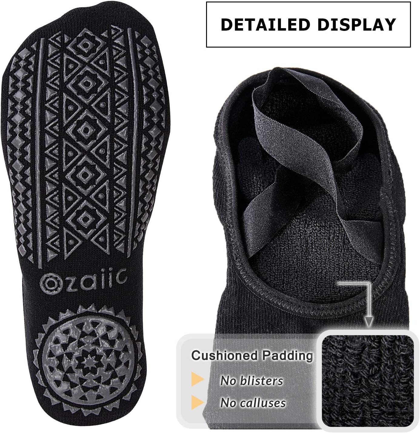 Ozaiic Pilates Socks for Women Non Slip Grip, Yoga Socks with Grippers for Barre, Hospital, Ballet, Dance, Barefoot Workout