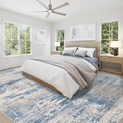 XLUEZ 8x10 Area Rugs for Living Room, Washable Modern Abstract Large Area Rug Neutral Soft Non Slip Kids Rug Stain Resistant Indoor Carpet for Bedroom Nursery Dining Children's Room(Blue, 8'x10')
