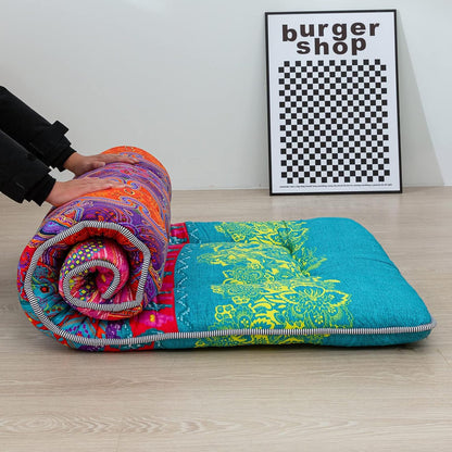 MAXYOYO Bohemian Retro Mattress Boho Floral Japanese Futon Mattress Tatami Floor Mat Foldable Portable Camping, Sleeping Pad, Lounger Couch Bed Full Size
