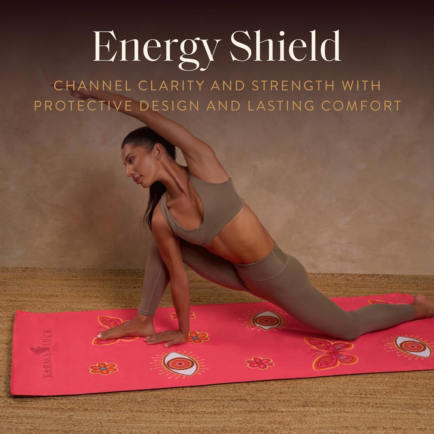 KARMA AND LUCK Radiant Protection Yoga Towel, Absorbent, Non-Slip Hot Yoga Mat Towel, Silicone Grip & Soft Terry Suede for Spiritual Energy Shield & Clarity, 26” x 72”
