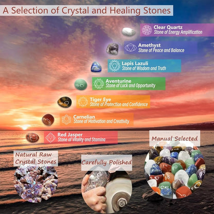 7 PCS Chakra Crystals Healing Stone Necklaces Set ，with Adjustable Rope Natural Crystal for Relaxation, Positive Energy, Yoga, Meditation Christmas Gift for Family Friends