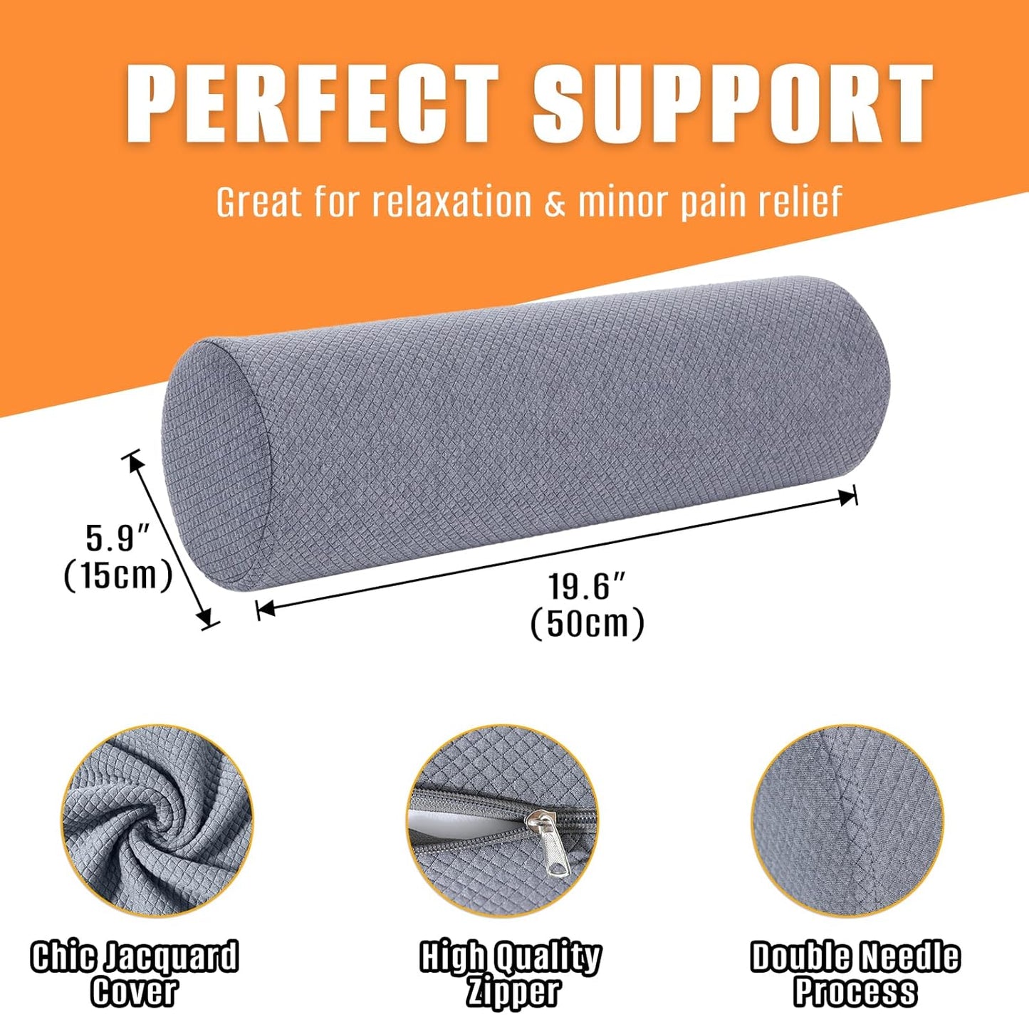 2 Pack Round Massage Table Bolster Pillow Pad, Bolster Pillow, Round Pillows, Suitable for Earthlite Massage Table (Grey, 7.8''x19.6'')