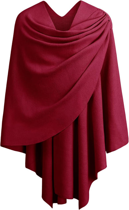 PULI Womens Large Cross Front Poncho Sweater Wrap Topper Knitted Elegant Shawls Cape for Fall Winter