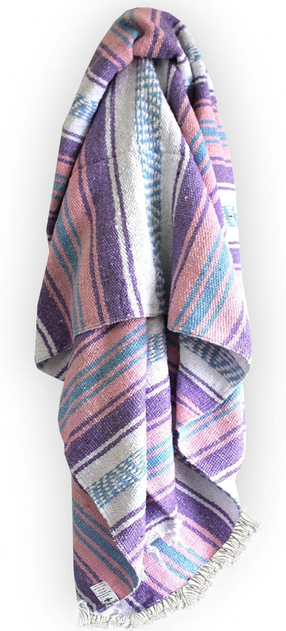 Del Mex Classic Mexican Blanket, Large Authentic Woven Falsa Throw (70"x50"), Artisan Southwest Décor for Beach, Yoga, Outdoors (Lavender)