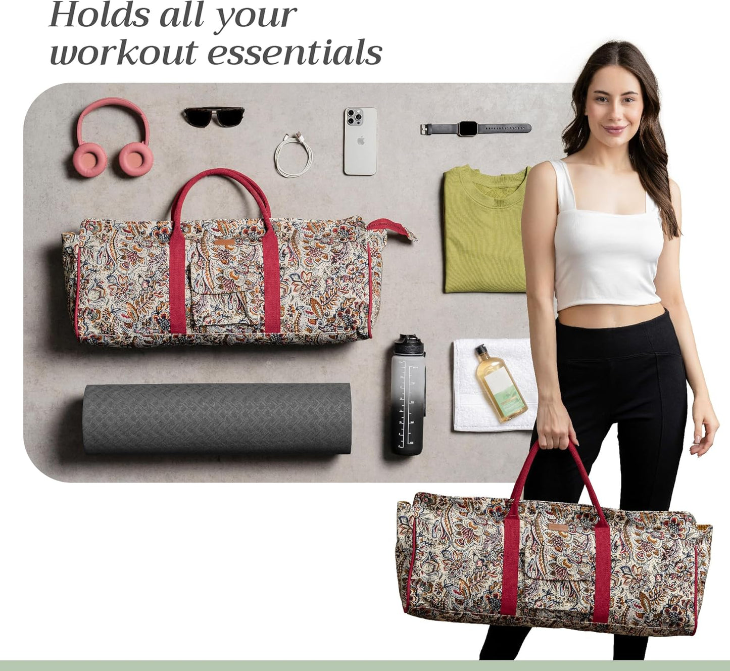 Maison d' Hermine Yoga Mat bag, Cylindrical bag for Woman&Men, yoga mat Bag &Adjustable shoulder straps Yoga Mat Carrier Bag with Drawstring Water Bottle Pocket and zipper pocket Easter Gifts