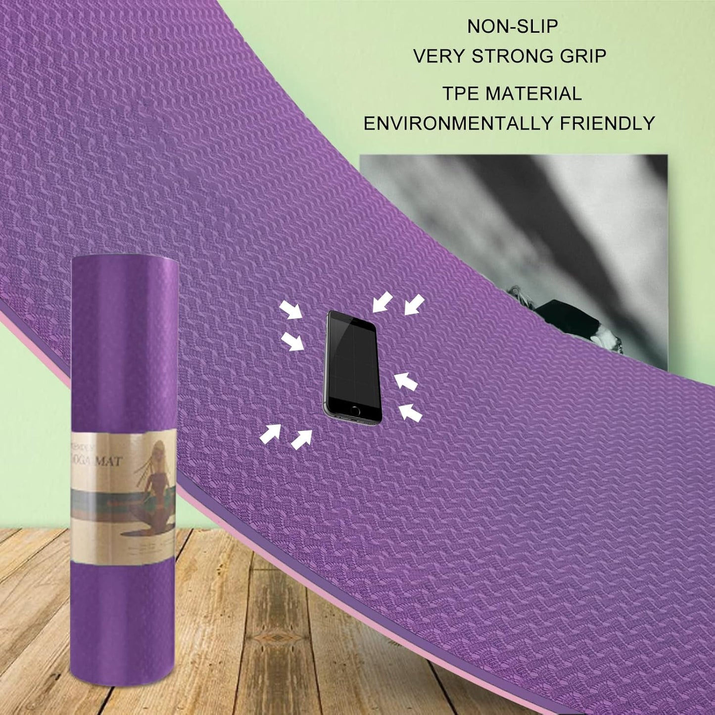 Yoga Mat 1/3" (8mm) Thick Non-Slip, Women Men Fitness & Exercise Mat, 72"Lx24"W Eco-Friendly TPE Workout Mat with Carrying Strap for Yoga, Pilates, Home Gym, Floor Exercises