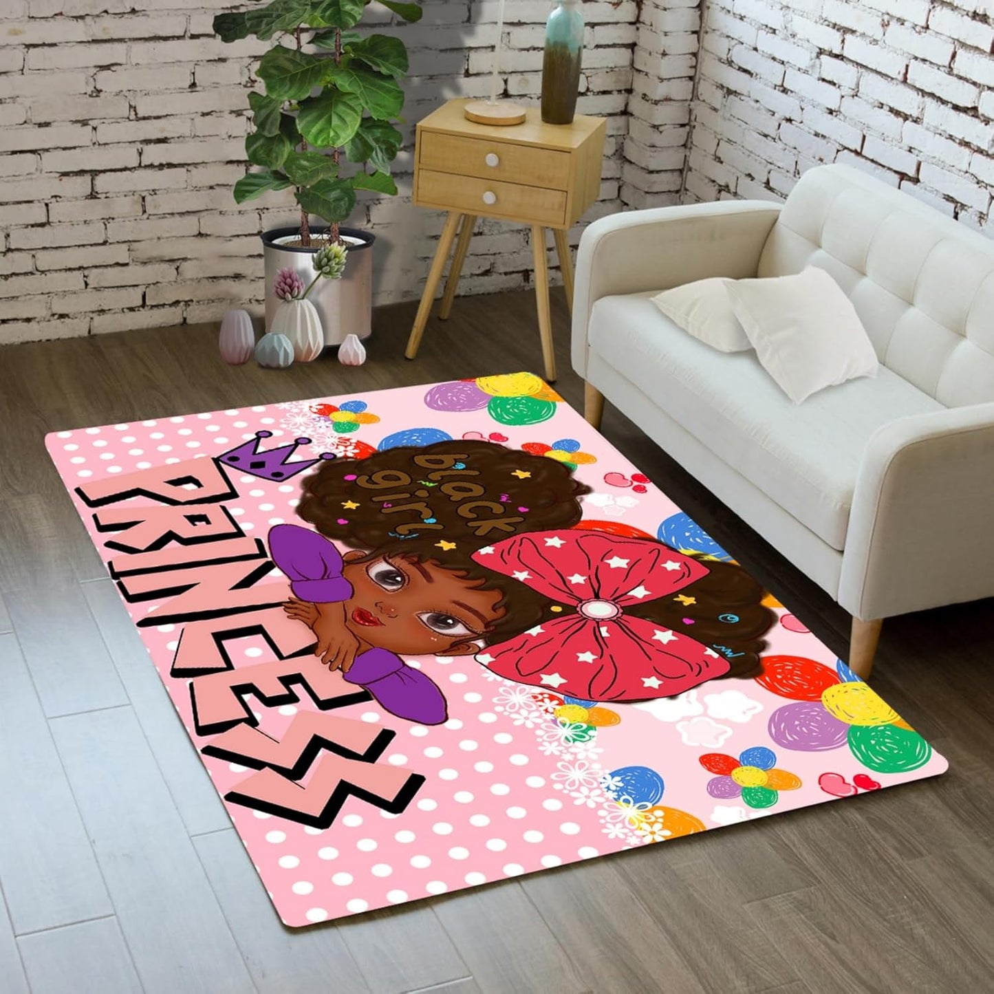 Black Girl Area Rug for Bedroom African American Rugs for Room Princess Carpet Kids Rugs for Bedroom African Girls Carpet for Living Room Teen Girls Yoga Mats, Pink, 4'×5'