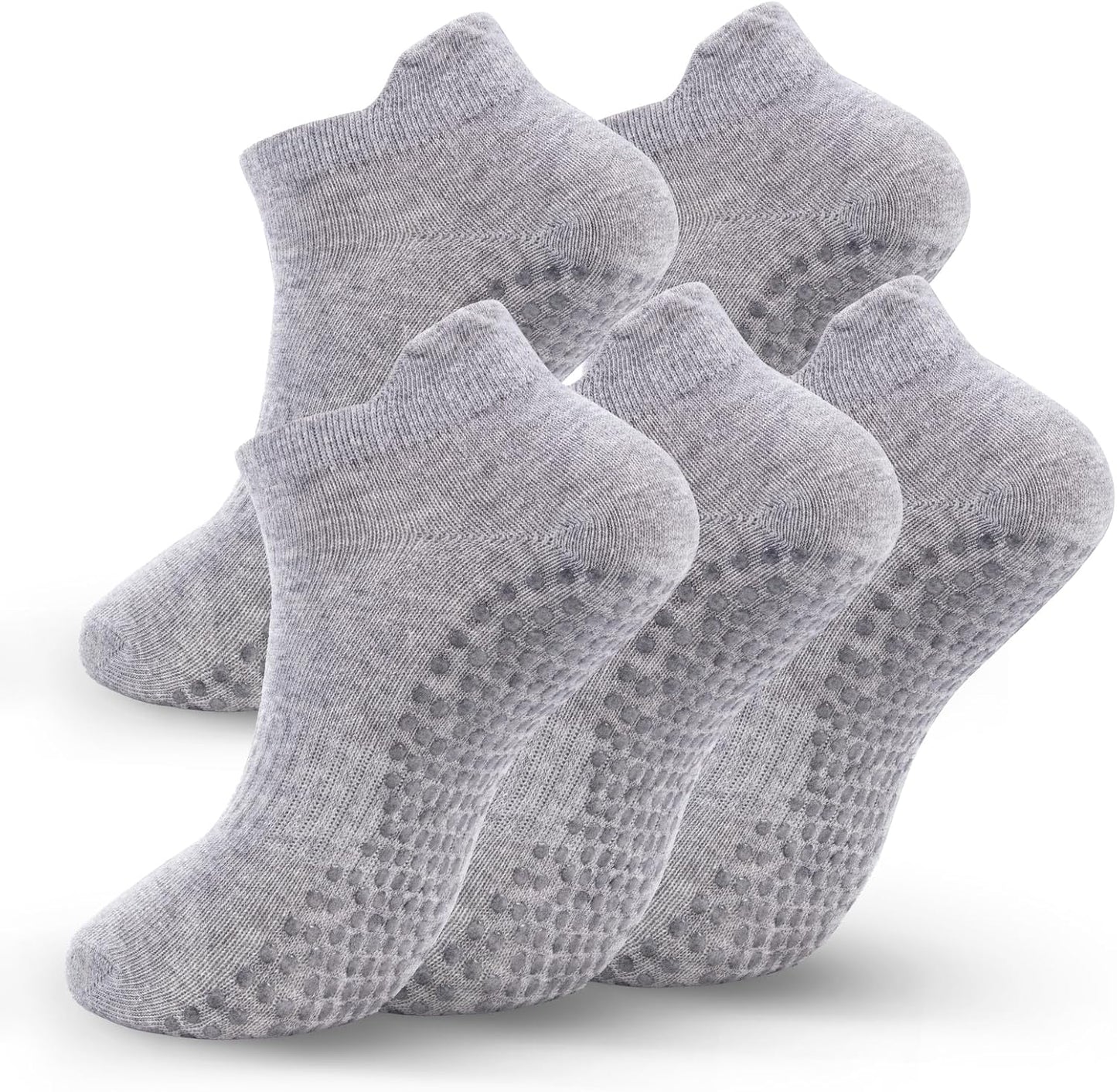 5 Pairs Pilates Socks with Grips for Women Non Slip Grip Yoga Crew Socks for Barre Hospital Barefoot Workout