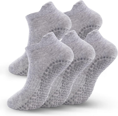 5 Pairs Pilates Socks with Grips for Women Non Slip Grip Yoga Crew Socks for Barre Hospital Barefoot Workout